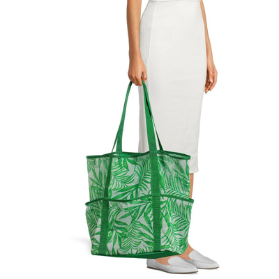 Time and Tru Women's Mesh Beach Tote, Tropical Leaf