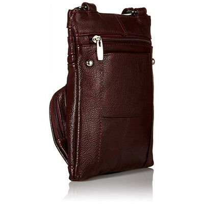 Roma Leathers Genuine Leather Multi-Pocket Crossbody Purse Bag (Black)
