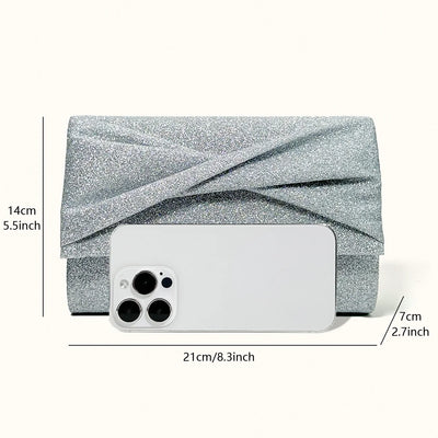 Shiny Clutch Bag Evening Party Bag Sparkle Small Purse With Detachable Chain (Silver)