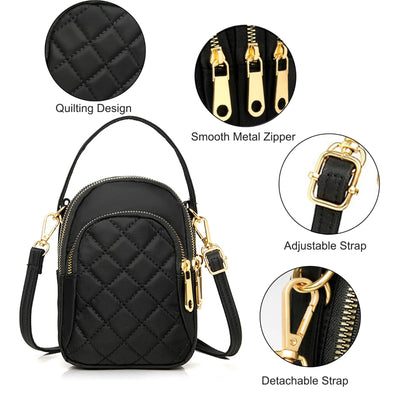 Quilted Cell Phone Purse, TSV Multi-Pockets Crossbody Phone Pouch Bag with Adjustable Strap and Headphone Hole for Women