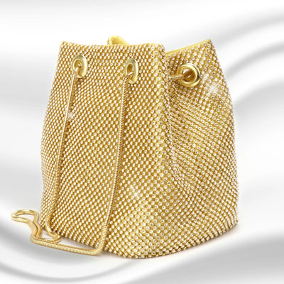 Gold Clutch Evening Bag Rhinestone Purse for Women Sparkly Handbag Crossbody Bucket Bag for Wedding Party Prom