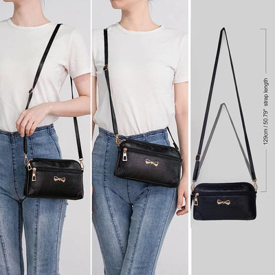 Small Leather Crossbody Purses for Women, Multi Pocket Cross Body Bag Zipper Purse and Handbags, Functional Slim Shoulder Bag with Adjustable Long Strap(Pink)
