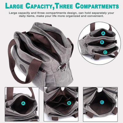 Hobo Handbags Canvas Crossbody Bag for Women, Multi Compartment Tote Purse Bags