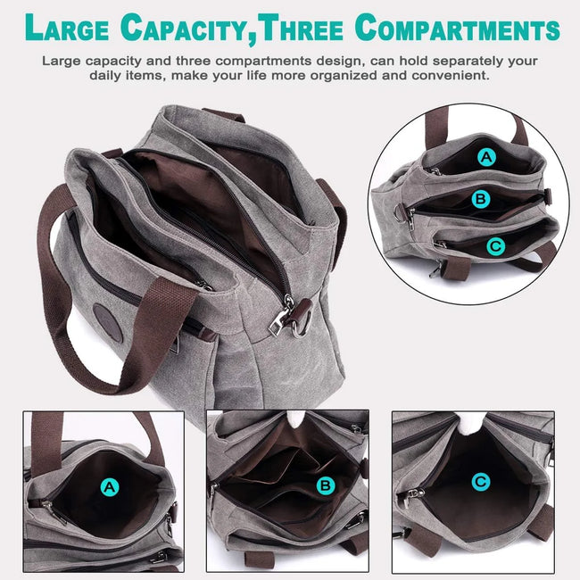 Hobo Handbags Canvas Crossbody Bag for Women Multi Compartment Tote P My Store