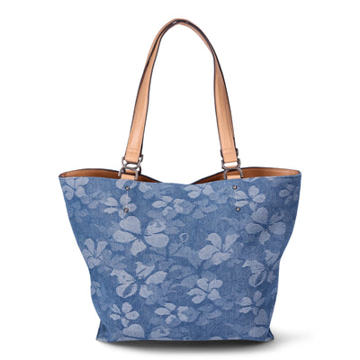 Time and Tru Women's Raya Denim Tote Bag, Floral Denim