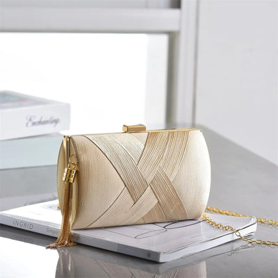 SHAOTELLME Clutch Purses For Women Tassel Evening Clutch Bag Body & Shoulder Bag For Wedding Night Out Party, Gold,