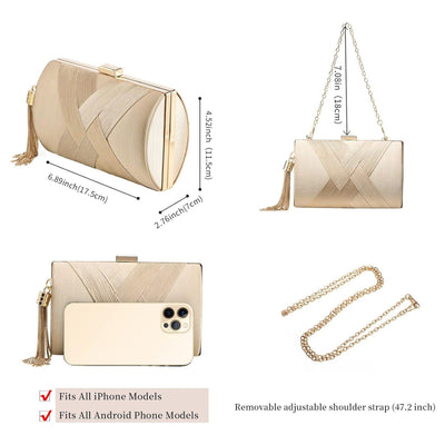 SHAOTELLME Clutch Purses For Women Tassel Evening Clutch Bag Body & Shoulder Bag For Wedding Night Out Party, Gold,