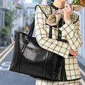 HONGLONG Tote Bag for Women Large Capacity Leather Laptop Briefcase Handbag Travel Purse, Black