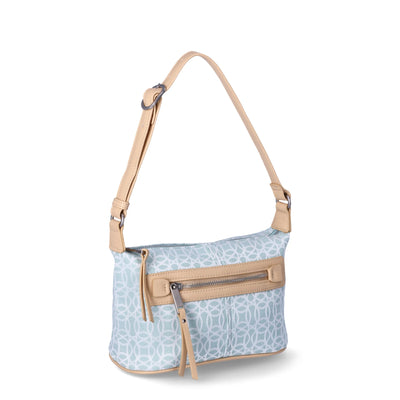 Time and Tru Women's Kai Shoulder Handbag, Ocean Breeze and Beige Jacquard