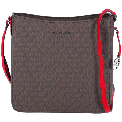 Michael Kors Jet Set Travel Large Messenger Bag Crossbody Brown MK Bright Red