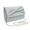 Shiny Clutch Bag Evening Party Bag Sparkle Small Purse With Detachable Chain (Silver)