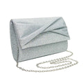Shiny Clutch Bag Evening Party Bag Sparkle Small Purse With Detachable Chain (Silver)