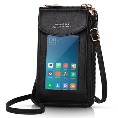 Small Crossbody Cell Phone Bag, TSV Leather Shoulder Phone Purse Pouch with Touch Screen and Card Slots for Women, Black