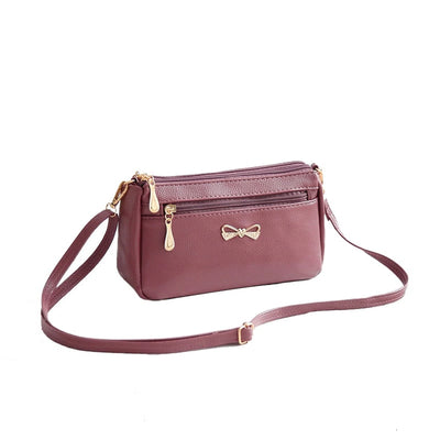 Small Leather Crossbody Purses for Women, Multi Pocket Cross Body Bag Zipper Purse and Handbags, Functional Slim Shoulder Bag with Adjustable Long Strap(Pink)