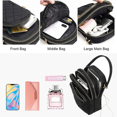 Quilted Cell Phone Purse, TSV Multi-Pockets Crossbody Phone Pouch Bag with Adjustable Strap and Headphone Hole for Women