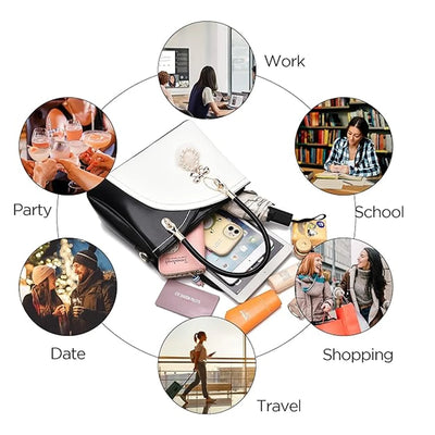 BESTSLE Womens Leather Handbags Purses for Girls Top-handle Large Totes Satchel Shoulder Bag for Ladies with Pompom Grey