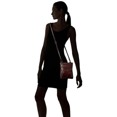 Roma Leathers Genuine Leather Multi-Pocket Crossbody Purse Bag (Black)