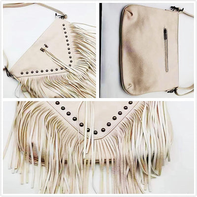Women Tassels Crossbody Handbag Purse Casual Street Hippie Hobo Bag Shoulder Purse