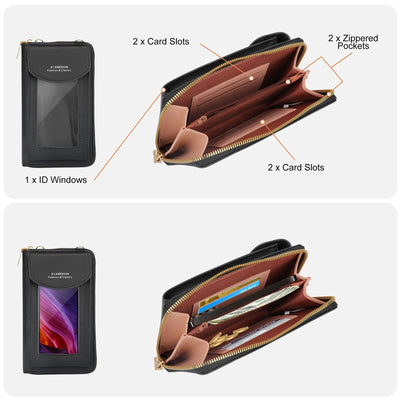 Small Crossbody Cell Phone Bag, TSV Leather Shoulder Phone Purse Pouch with Touch Screen and Card Slots for Women, Black